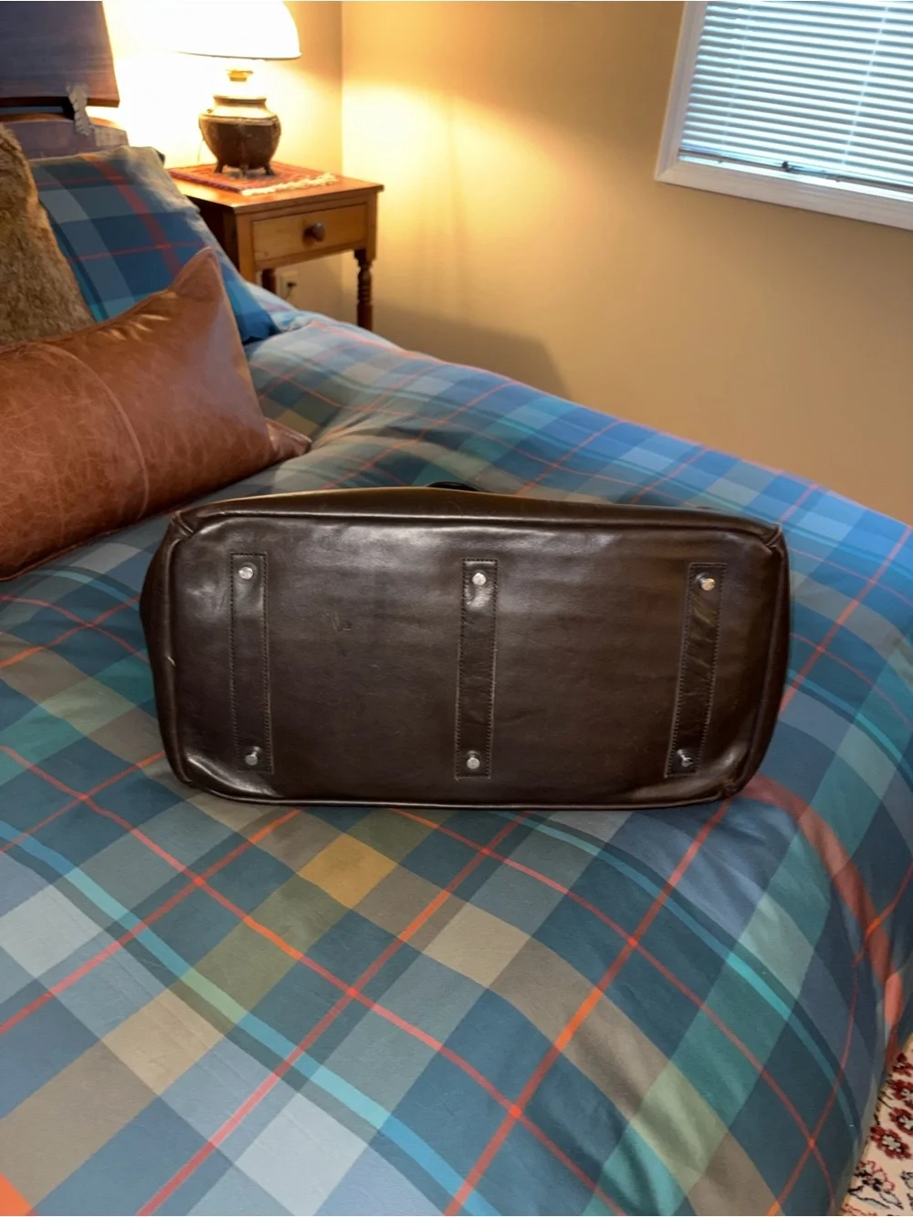 Brown Leather Tote Bag with Silver Hardware